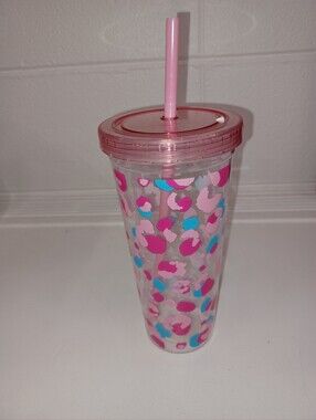 Pink Leopard Print Reusable Tumbler with Straw